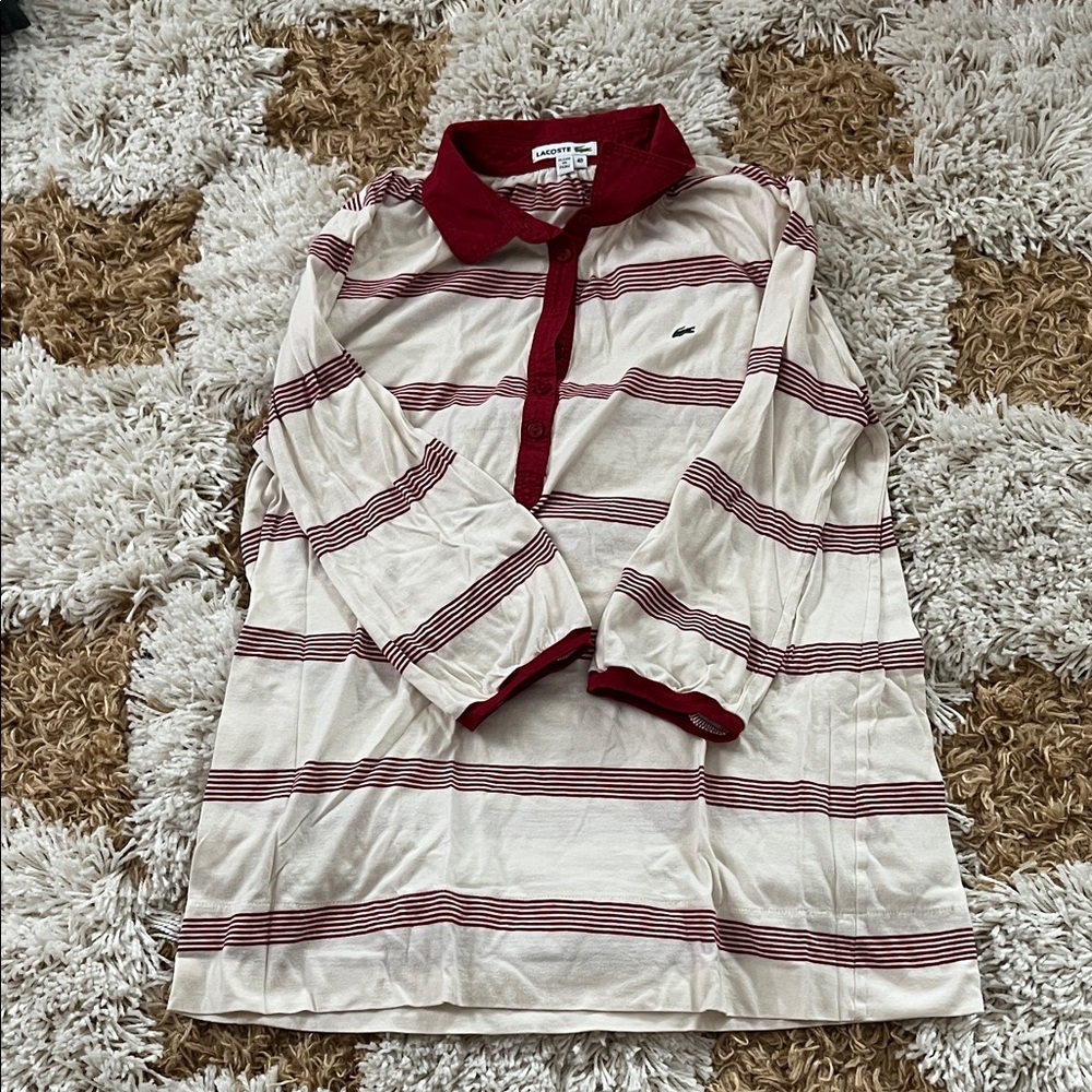 Lacoste Red and White Long Sleeve Polo